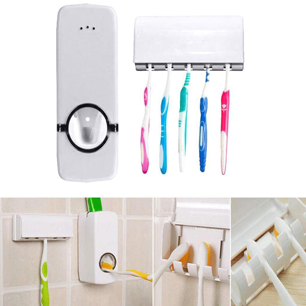 Automatic Toothpaste Dispenser Holder Bathroom Wall Mount Rack Bath