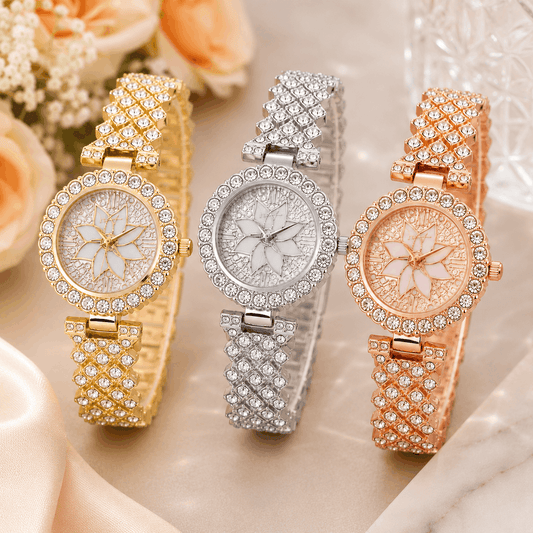 Luxury Floral Crystal Quartz Wrist Watch for Women