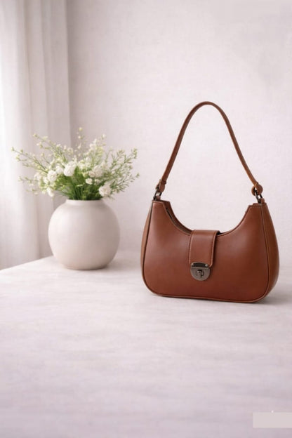 Luna Lock Shoulder Bag – with Metallic Clasp – Black