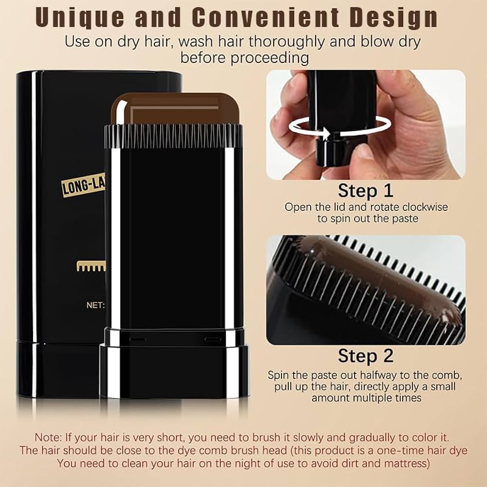 Hair Color Comb Stick | Waterproof Hair Dye Comb | Long-Lasting Black/Brown Hair Color