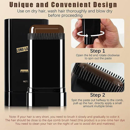 Hair Color Comb Stick | Waterproof Hair Dye Comb | Long-Lasting Black/Brown Hair Color