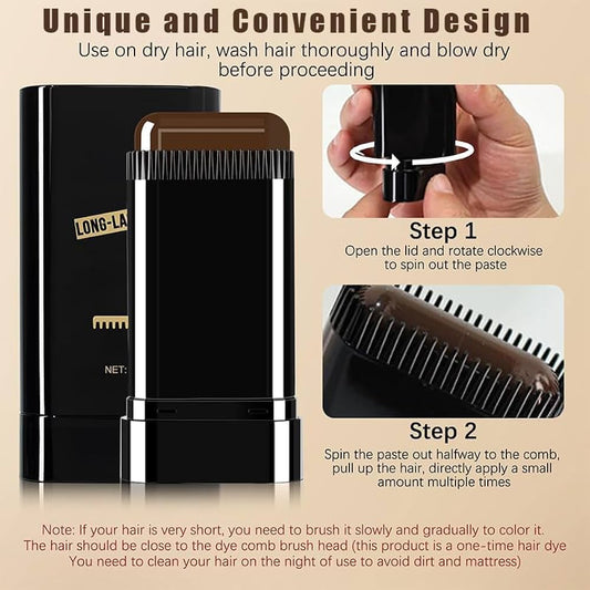 Hair Color Comb Stick | Waterproof Hair Dye Comb | Long-Lasting Black/Brown Hair Color