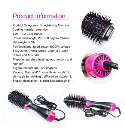 2 In 1 One Hair Dryer And Volumizer Warm Air Fast Styling Straightener & Curls Styler